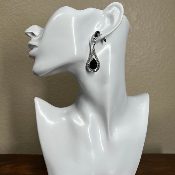 Teardrop Drop Earrings clutch back Earrings Cubic Zirconia Silver Tone Romantic - Picture 7 of 10